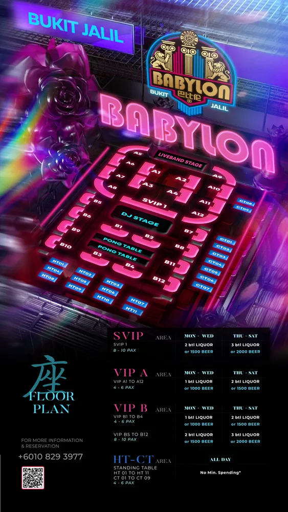 Babylon Club booth plan and capacity